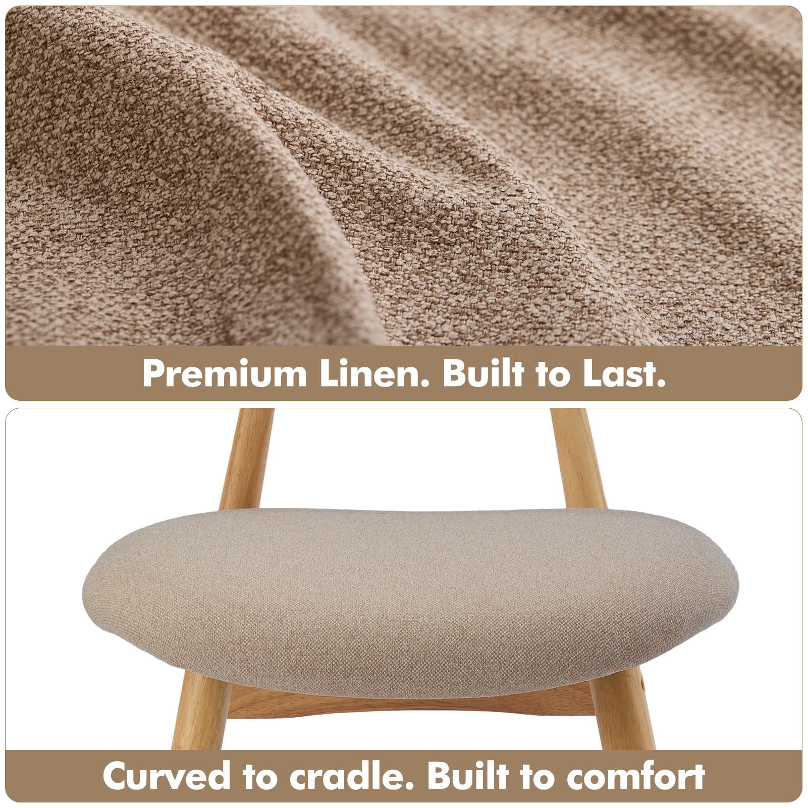 Upholstered Dining Chairs Set of 2, Lumbar-Ergonomic Backrest Chairs with Adjustable Foot Pads