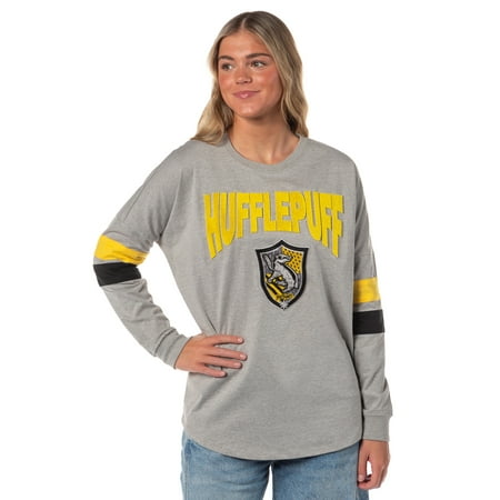 Harry Potter Hufflepuff Lightweight Embroidered Varsity Jersey Pullover Long Sleeve Tops For Women