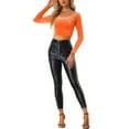 thumbnail image 2 of INSPIRE CHIC Women's Velvet Long Sleeve Off Shoulder Solid Crop Tops L Orange, 2 of 6