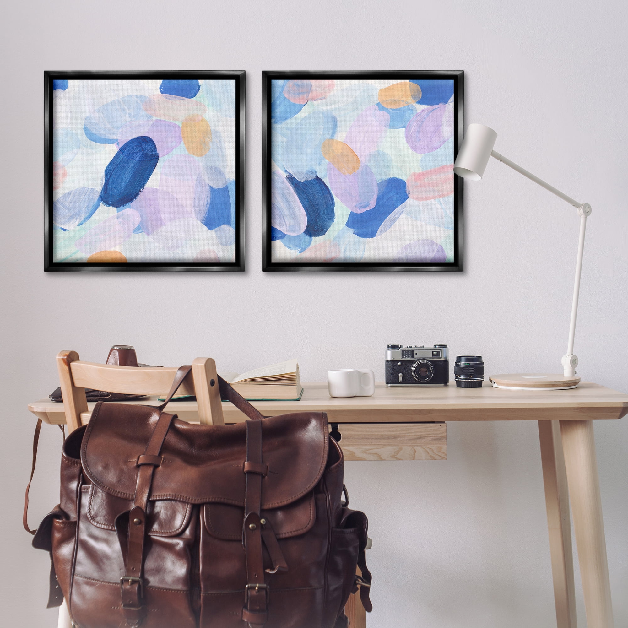 Stupell Industries Oval Lavender Blue Abstract Abstract Painting Black Floater Framed Canvas Art Print Wall Art, 25 x 25, Set of 2