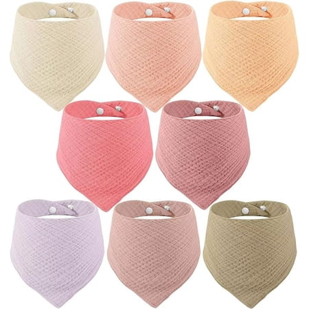 Pack of 8 Muslin Bibs for Baby Girls, 100% Cotton Baby Bandana Bibs for Newborns, Absorbent Burp Cloths for Teething & Drooling(Random Colors)