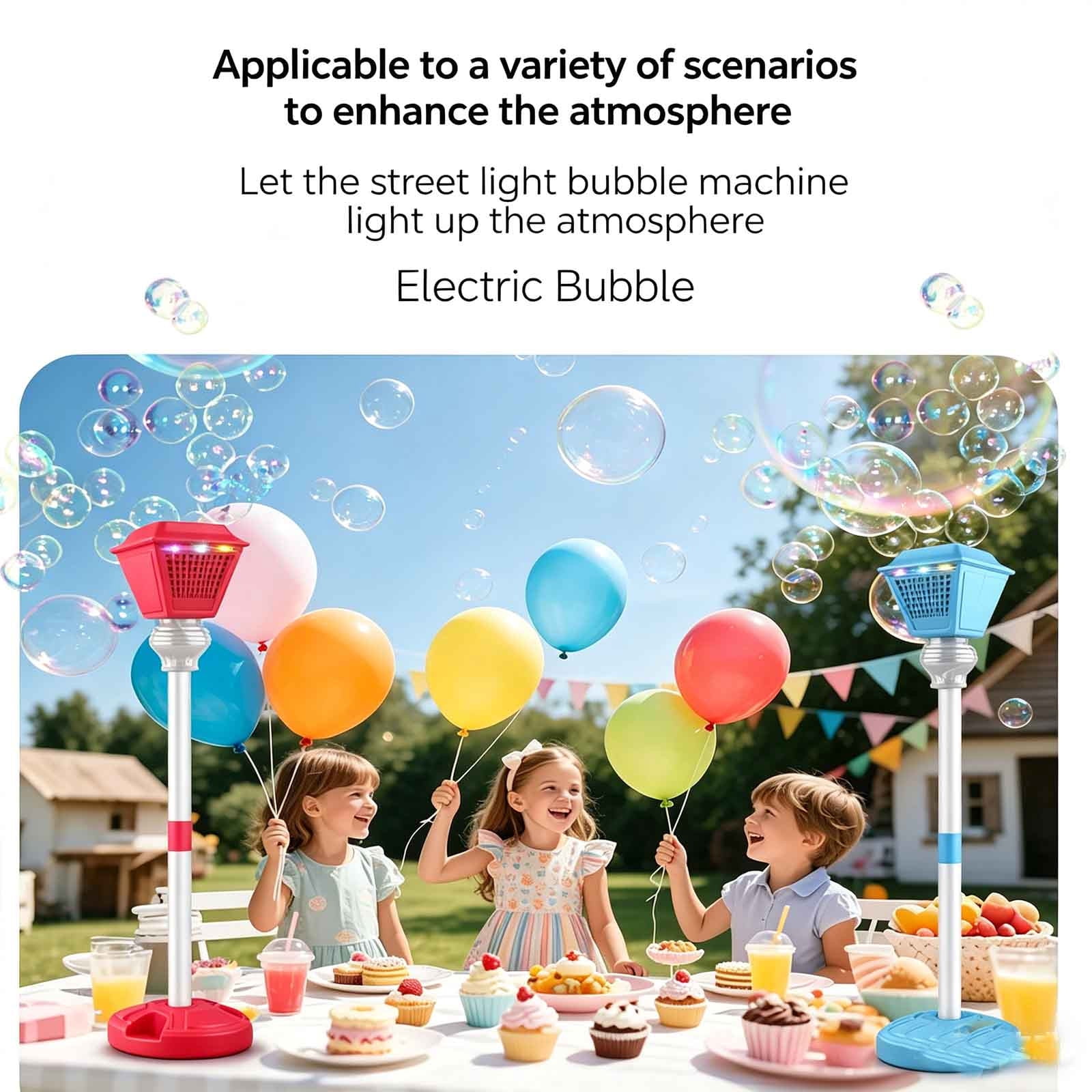 Portable Bubble Machine Automatic Foam Bubble Blower with Lights Music Rechargeable Outdoor Party Garden Patio Event Entertainment Device Continuous Bubble Maker Festive Atmosphere Decor Fun