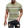thumbnail image 2 of Mens Shirts Plus Size under $5 Short Sleeved Stripe Printed Round Neck Top Blouses *Green XL, 2 of 5