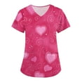 thumbnail image 2 of Valentine's Day Scrubs Top for Women Cute Heart Print Short Sleeve Nurse Working Uniforms Valentine's Day Cartoon Pattern Scrub Tops with Pockets, 2 of 6