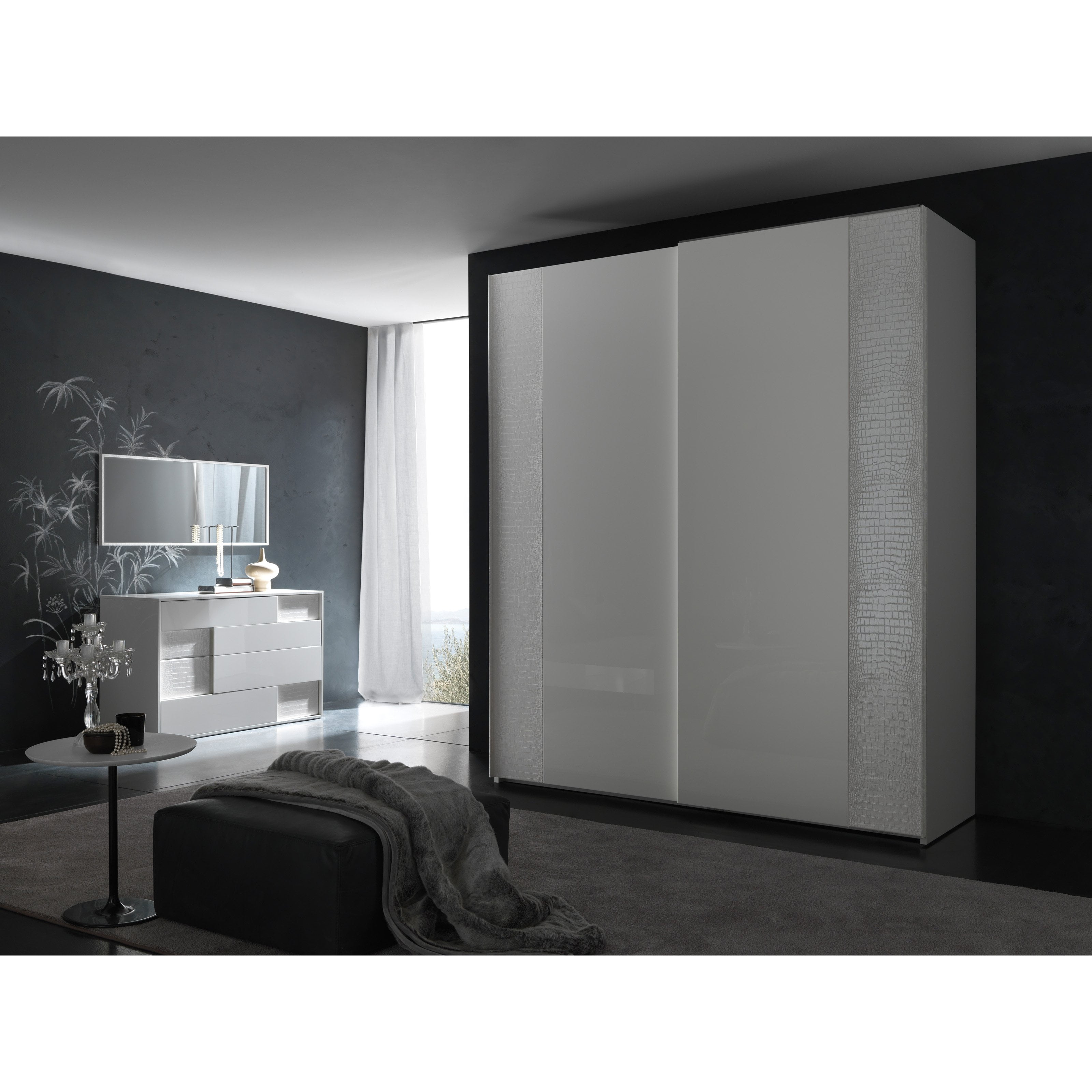 Rossetto USA Nightfly 80 in 2 Door Sliding Wardrobe - White Rossetto USA Nightfly 80 in 2 Door Sliding Wardrobe - White