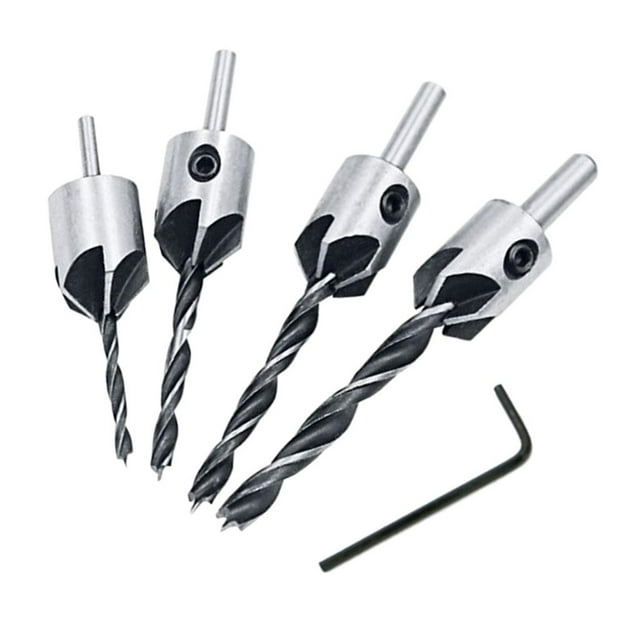 Juego de brocas de acero de alta Escariador de herramienta de chaflán avelnado para carpintería 3-6mm 4 Unidades Set Sunnimix Countersink Drill Bit Set HSS