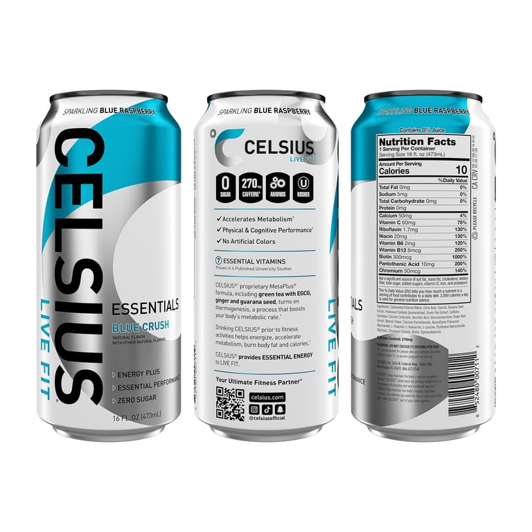 Celsius Essentials Sparkling Blue Crush Energy Drink, 16 fl oz, 12 Pack photo 2