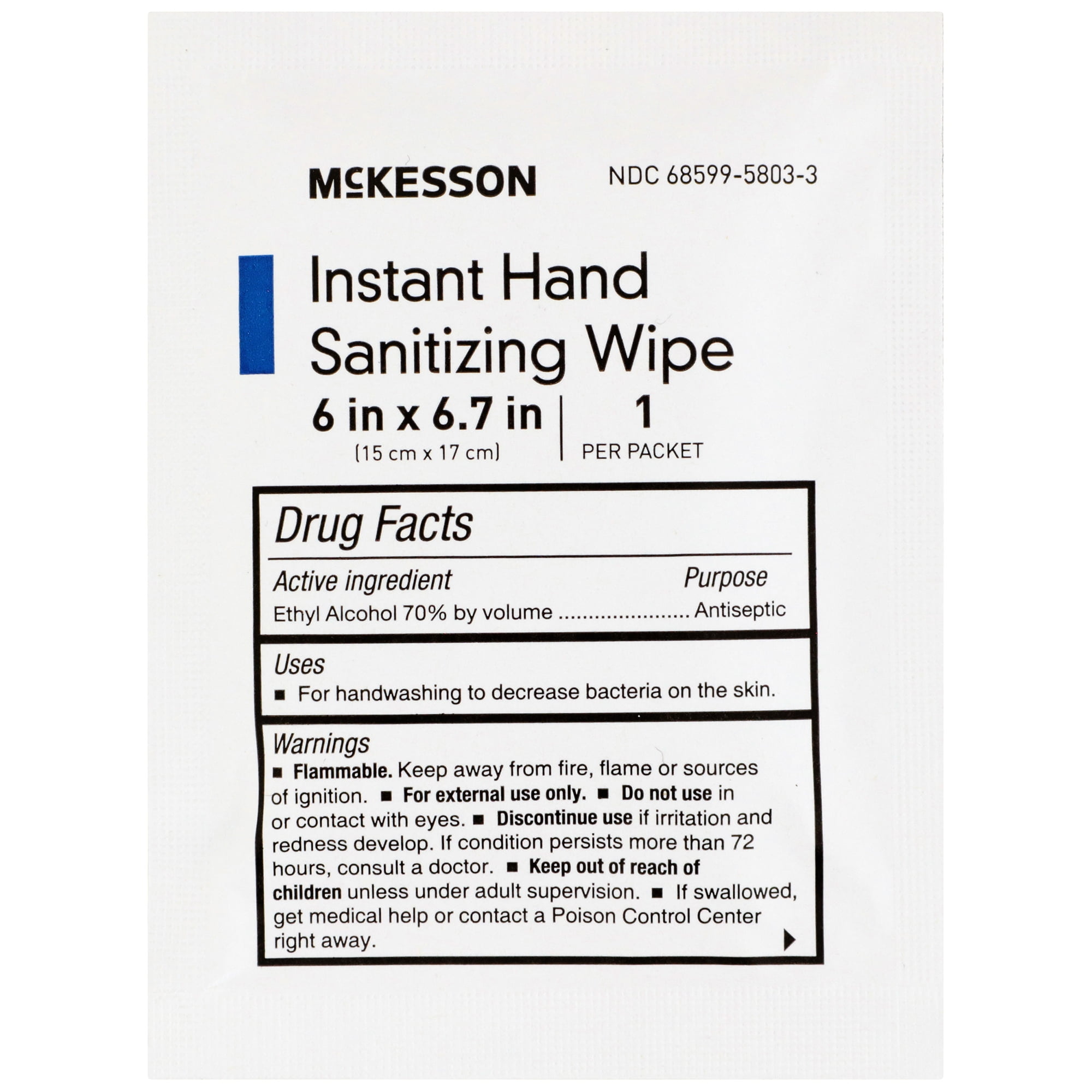 McKesson Instant Hand Sanitizing Wipes, 70% Strength - Individual Packets, 100 Wipes, 10 Packs, 1000 Total