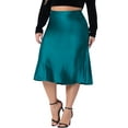 thumbnail image 2 of DARING DIVA Women's Plus Silky Satin Midi Skirt Flared A Line 1X Peacock Blue, 2 of 6