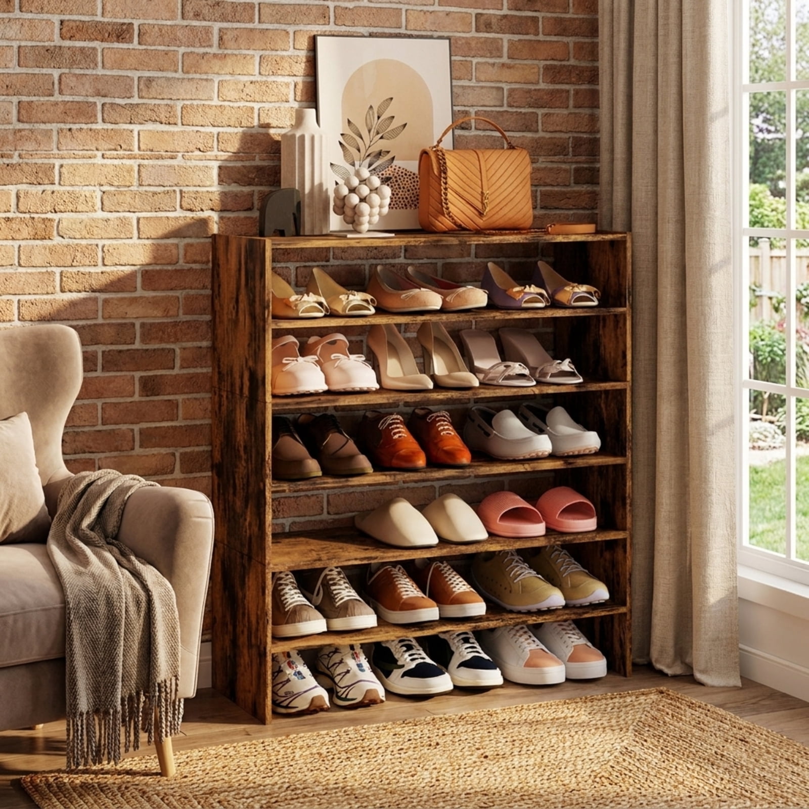 Furnibear 6-tier Shoe Rack with Anti-tipping Device for Entryway for Entryway Hallway Closet, Espresso
