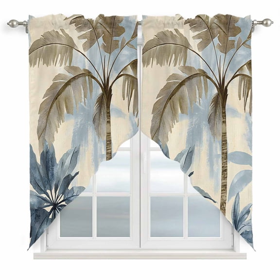 Palm Tree Beach Kitchen Window Curtains, Swag Curtains Valance for Bedroom Living Room Bathroom, Watercolor Botanical Seaside Rod Pocket Window Treatment Curtain Block Drapes 2 Panels 36"x63"