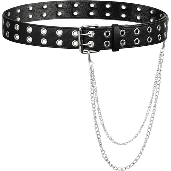 PIKADINGNIS Black PU leather Belt With Detachable Chain, Emo Belt, Punk Belt, Grunge Belt, Gothic Belt, Black Studded Belt for Women, Goth Accessories