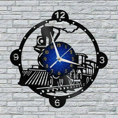 Vintage Train 12 Inch Vinyl Record Wall Clock - Silent, Creative, and Unique Clock for Living Room, Entryway, or Bedroom Decor - Perfect Gift Idea(12 inchs B without LED)