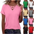 thumbnail image 2 of Short Sleeve Shirts for Women Spring Tops for Women 2026 V Neck Criss Cross Tees Womens Summer Tops, 2 of 6