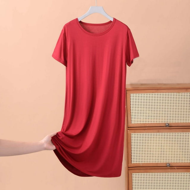 Ovzne Robes pour Femmes Robe pour Femme Robe à Manches Courtes d'Été Robe Fine Ample Décontractée Couleur Unie Robe de Nuit de Printemps Manches Courtes en Liquidation