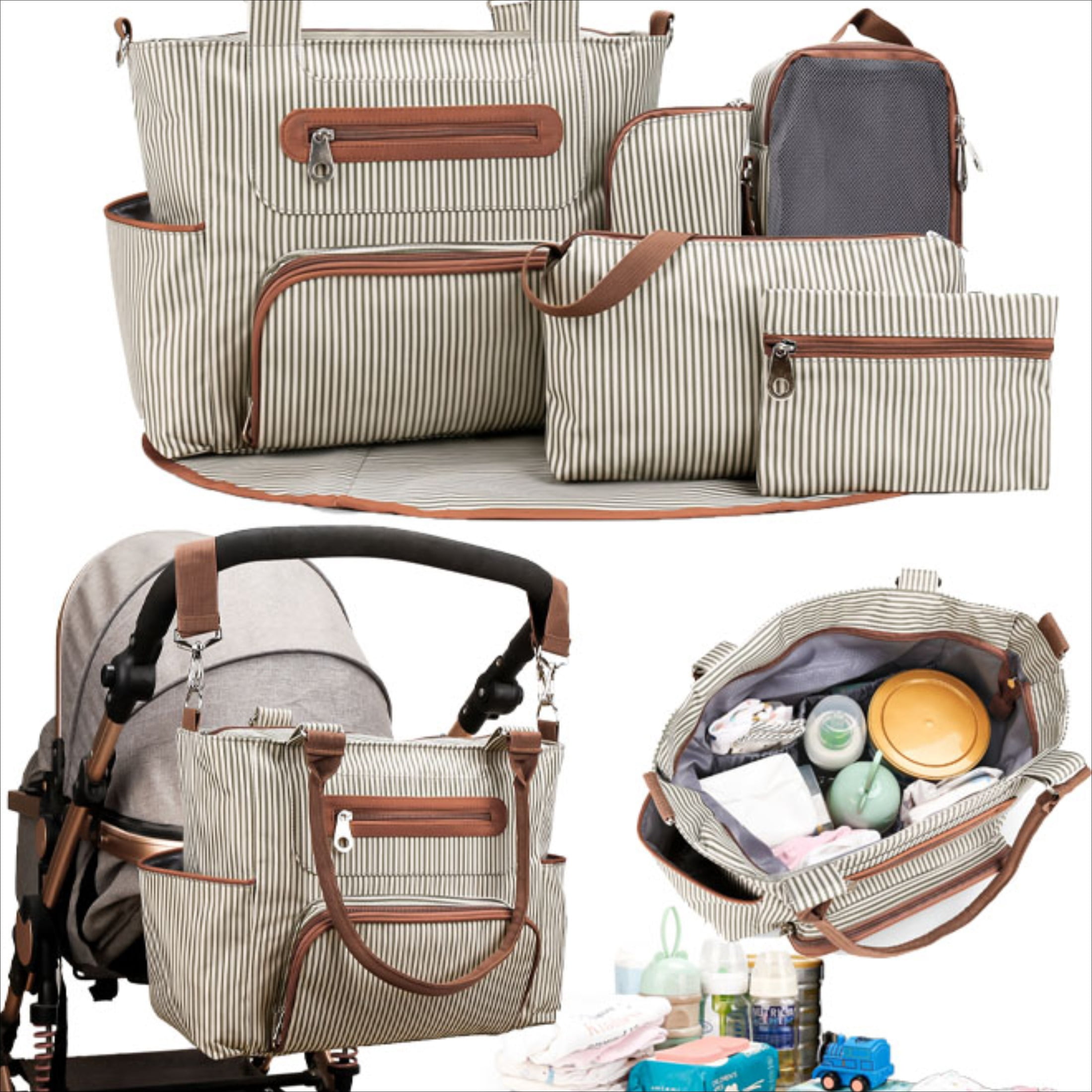 Diaper Bag 6 pieces set nappy tote bag large capacity for baby mom dad Travel Bag Newborn Nappy Bag with Changing Pad