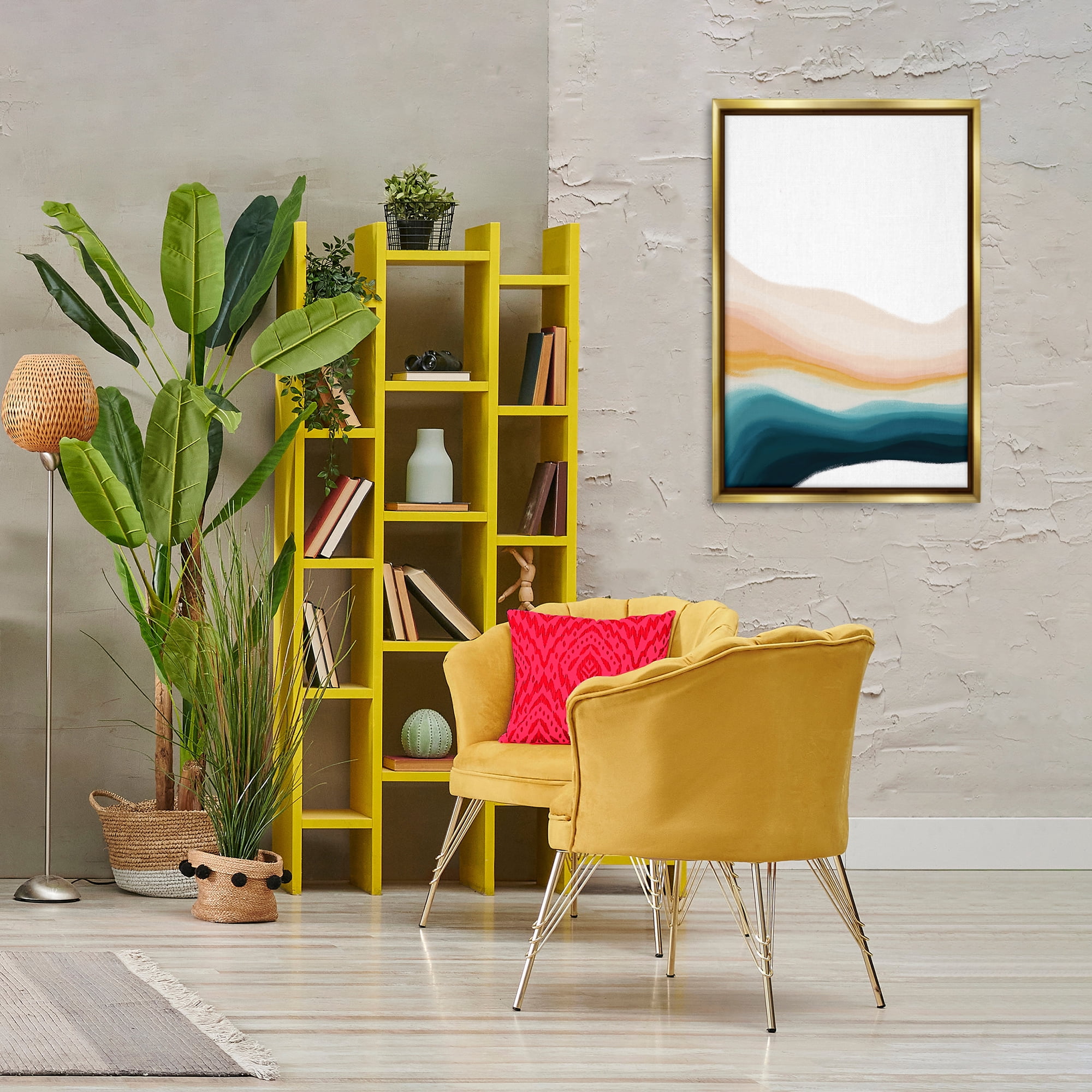 Stupell Industries Peach Swirl Landscape Abstract Painting Gold Floater Framed Canvas Art Print Wall Art, 21 x 31