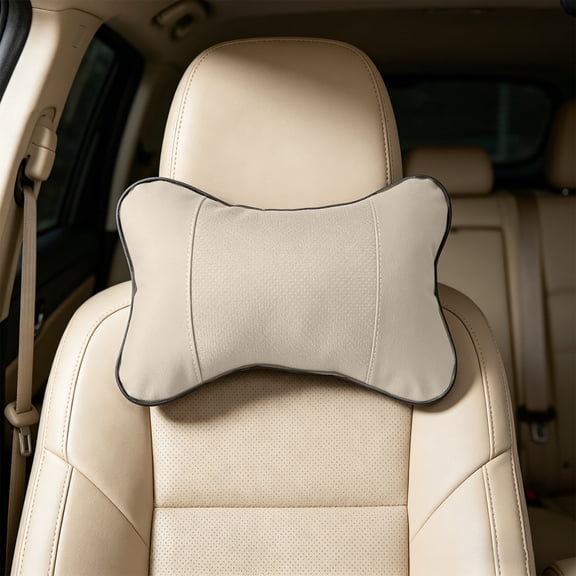 Eolstice PU Leather Car Neck Headrest Pillow, Comfortable Auto Cervical Support Cushion for Driver and Passengers, Vehicle Interior Accessories,Beige
