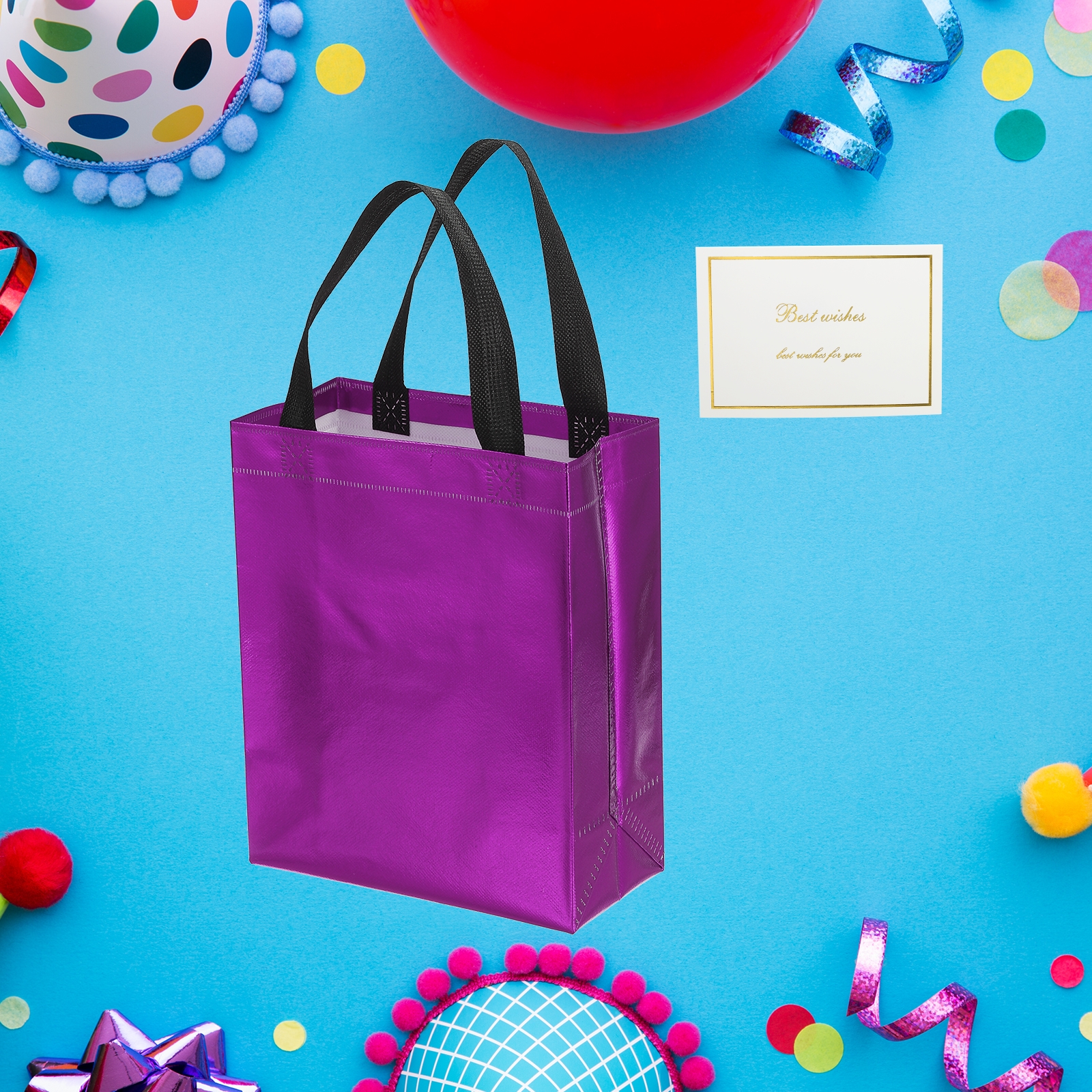 Unique Bargains Gift Bags with Cards Reusable Non-Woven Goodie Bags Purple