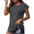 thumbnail image 2 of Blusa De Manga Corta Con Volantes Moda Casual Elegante Cuello Redondo Volantes Manga Corta Camiseta De Verano Gris Oscuro XL, 2 of 5