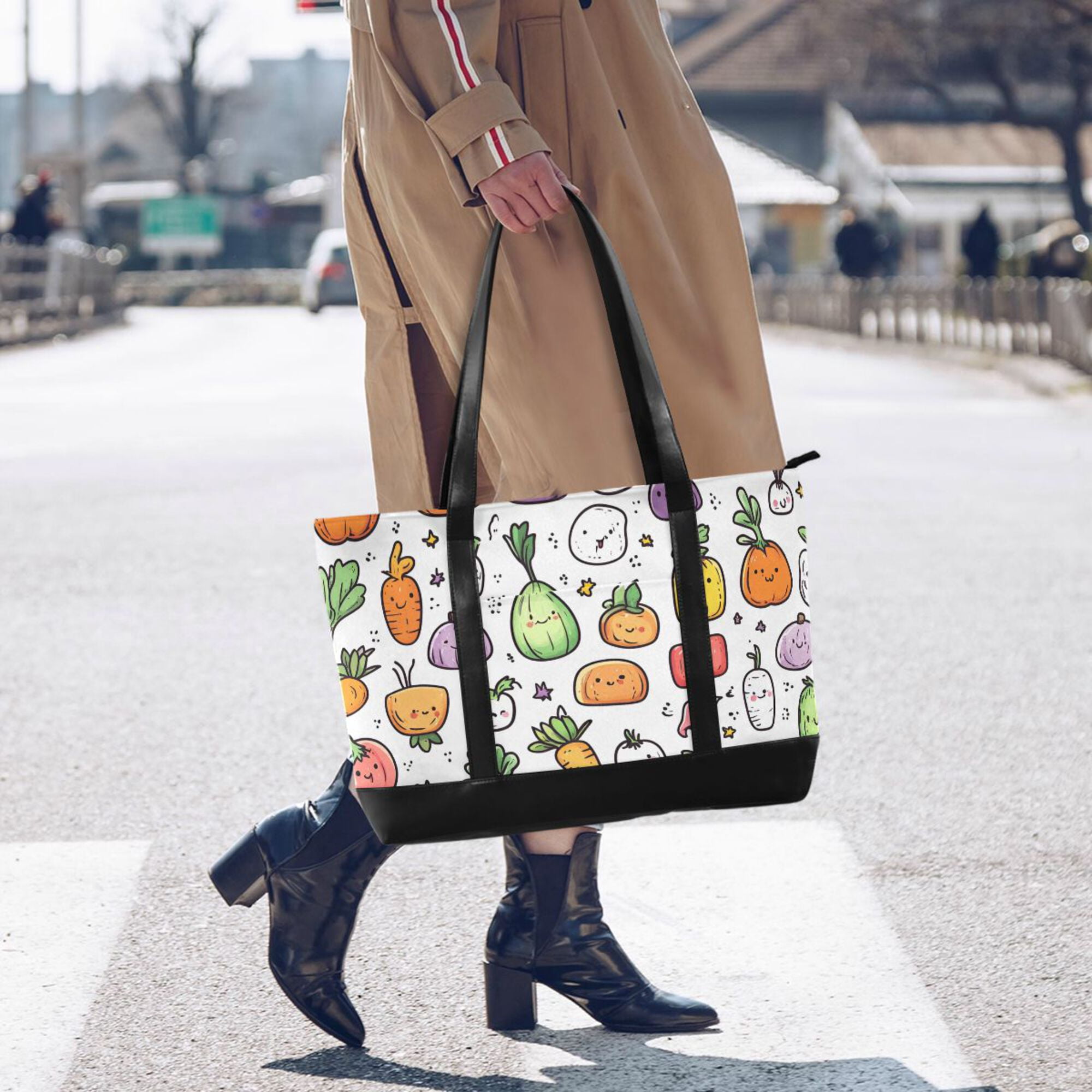 FORMRS Canvas Laptop Tote Bag for Women with 15.6" Computer Compartments Shoulder Handbag, Cute Vegetables
