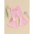 thumbnail image 3 of Bagilaanoe Toddler Baby Girl Flare Pants Ribbed Elastic Bell Bottoms 6M 12M 18M 24M 3T 4T Kids Fall Ruffle Trousers, 3 of 8