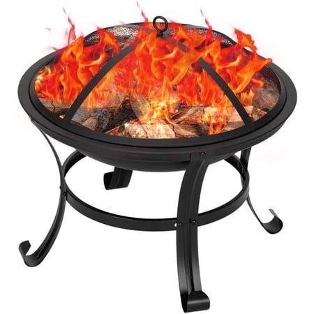 22 Inch Fire Pit, Outdoor Wood Burning Firepit with Spark Screen, Metal Round fire Pit for Patio Garden Backyard Bonfire Party Camping
