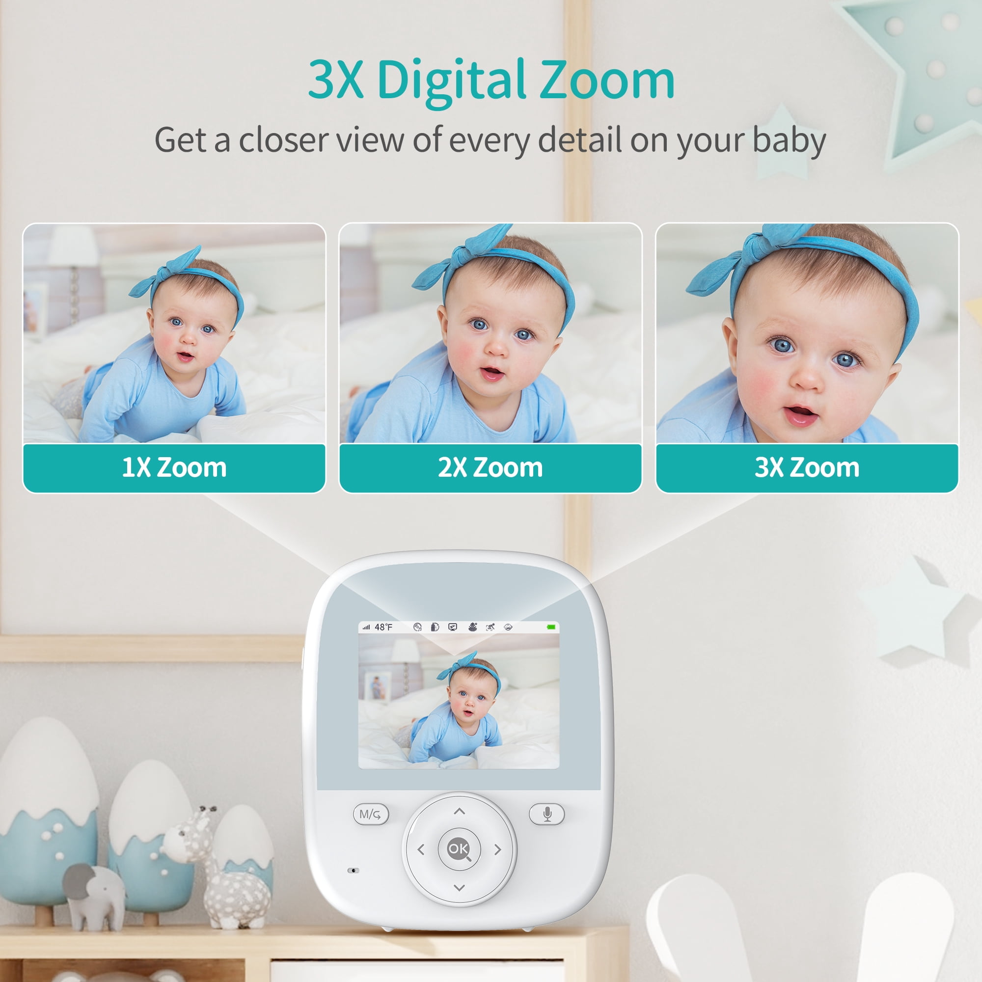 Vizolink AI Smart 2.8'' Video Baby Monitor with Camera & Audio, Cry Detection, Night Vision, 1200ft Range