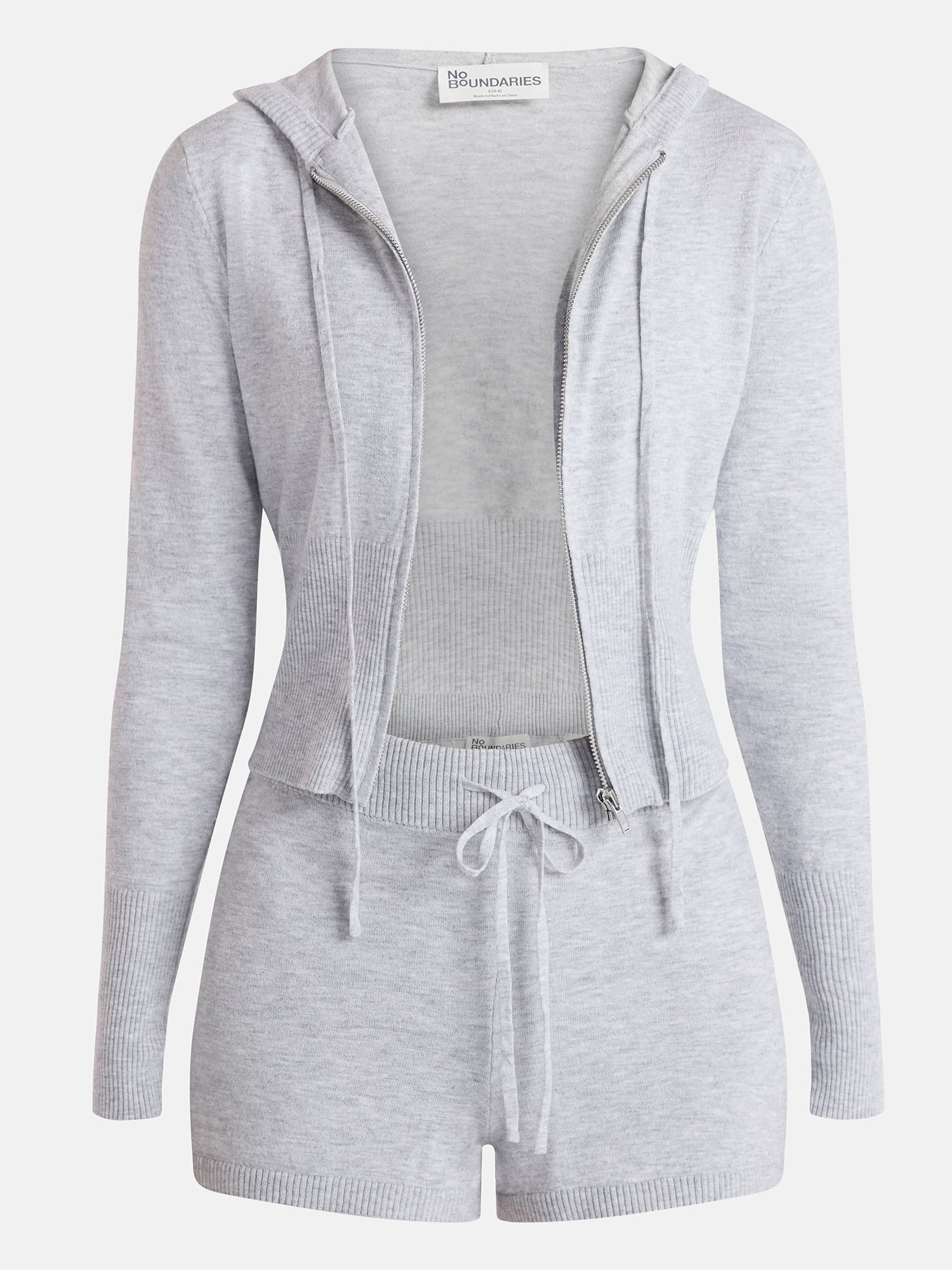 No Boundaries Sweater Hoodie and Shorts Set, 2-Piece, Women’s