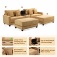 thumbnail image 5 of JUSTLET 111.8" Sectional Sofa with 2 Ottomans, U-Shaped Modern Modular Couch, Oversized Corduroy 4 Seat Sofa with Storage Box, USB & TYPE C Port and Two Cup Holders for Living Room, Yellow, 5 of 9