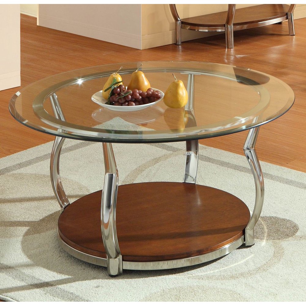 Homelegance Wells Round Glass Cocktail Table w/ Chrome Legs Walmart