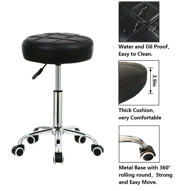 KKTONER Small PU Leather Modern Rolling Stool with Low Back Height Adj