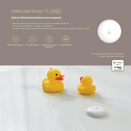 T1 Water Leak Sensor- Requires Aqara Hub, Supports Apple HomeKit, Alexa, Google, SmartThings - White