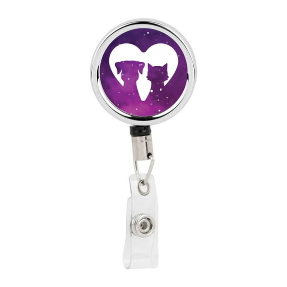 Koyal Wholesale Retractable Badge Reel Holder With Clip, Watercolor Heart Cat Dog Pet