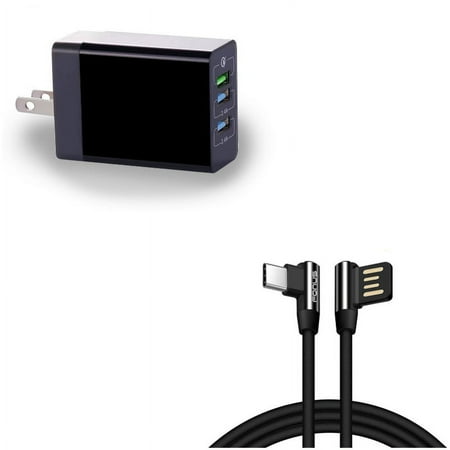For Moto G Stylus 5G (2023) Home Charger w Angle USB Cable Combo - 34W 6.8Amp 3-Port USB One Fast Port 10ft Type-C Charger Cord USB-C Power for Motorola Moto G Stylus 5G (2023) Phone