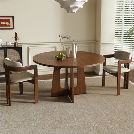 JERFIT 47-inch Round Dining Table for Kitchen, Walnut Wood Grain MDF Top with Iron Base, Circle Breakfast Table for Small Space, Easy Assembly