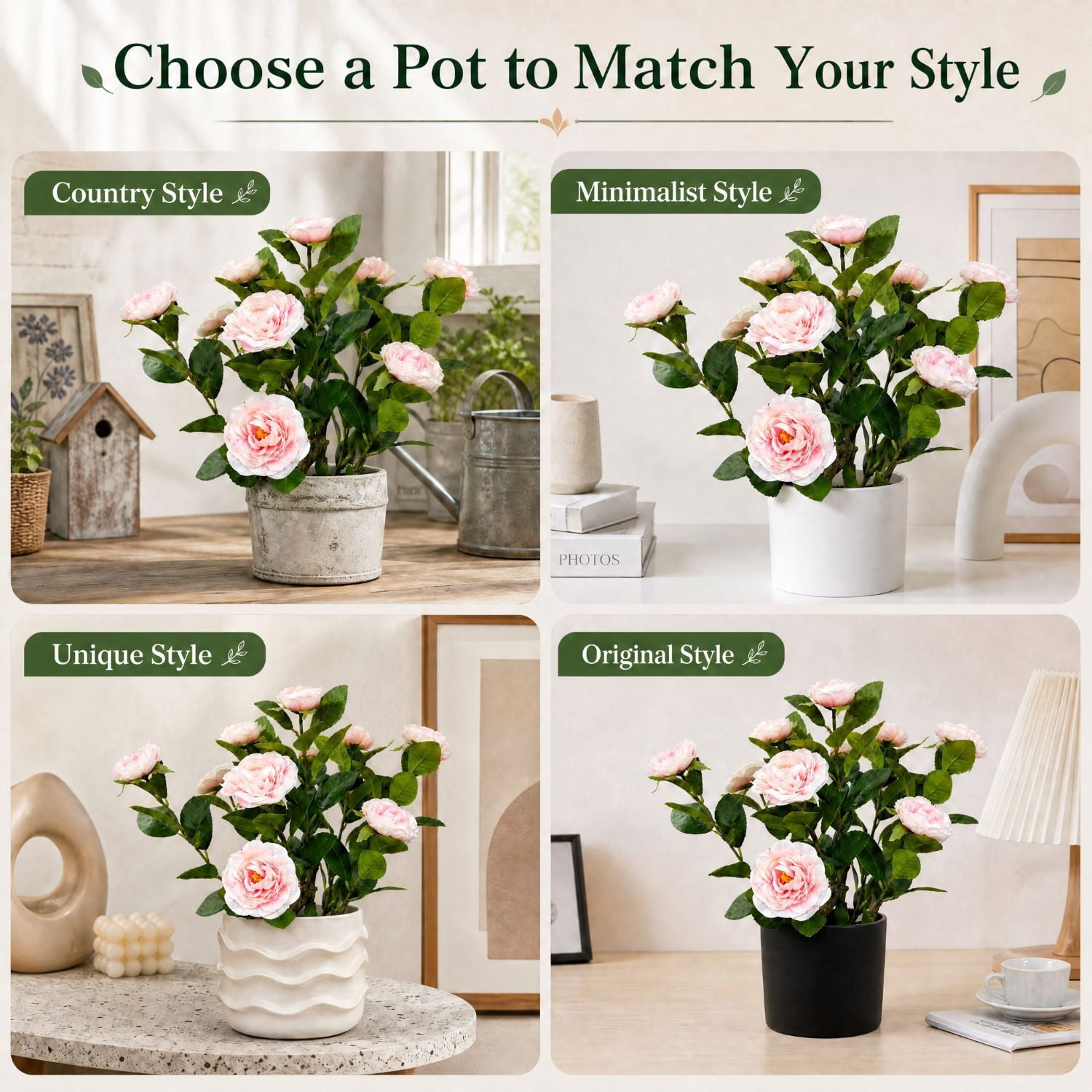 Easy4Home 1.6FT Artificial Flower Plant Fake Camellia Tree Potted Indoor, Pink