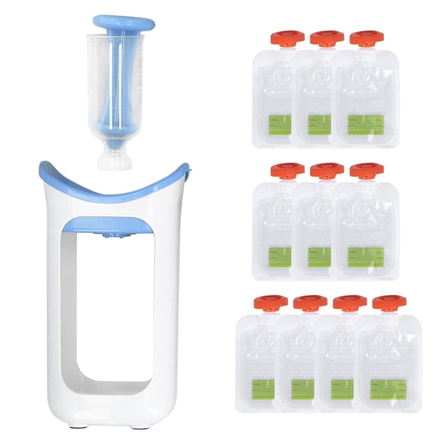 Fabricante de alimentos para bebés con bolsa de 10 uds, estación de exprimidor de puré de zumo de fruta fresca, bolsas de almacenamiento reutilizables para almacenamiento de aperitivos