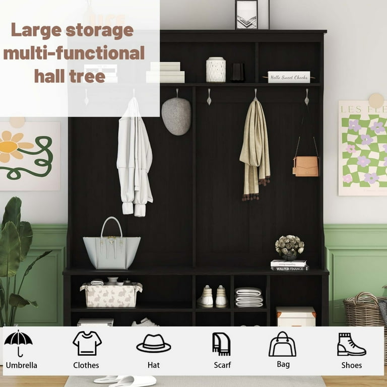 Modern Hallway Hall Tree with Bench and Storage Space,Multi