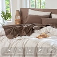 thumbnail image 5 of MooMee 100% Washed Cotton Sheet Set King Linen Like Textured Breathable Durable Soft Comfy 4pcs (Brown), 5 of 6