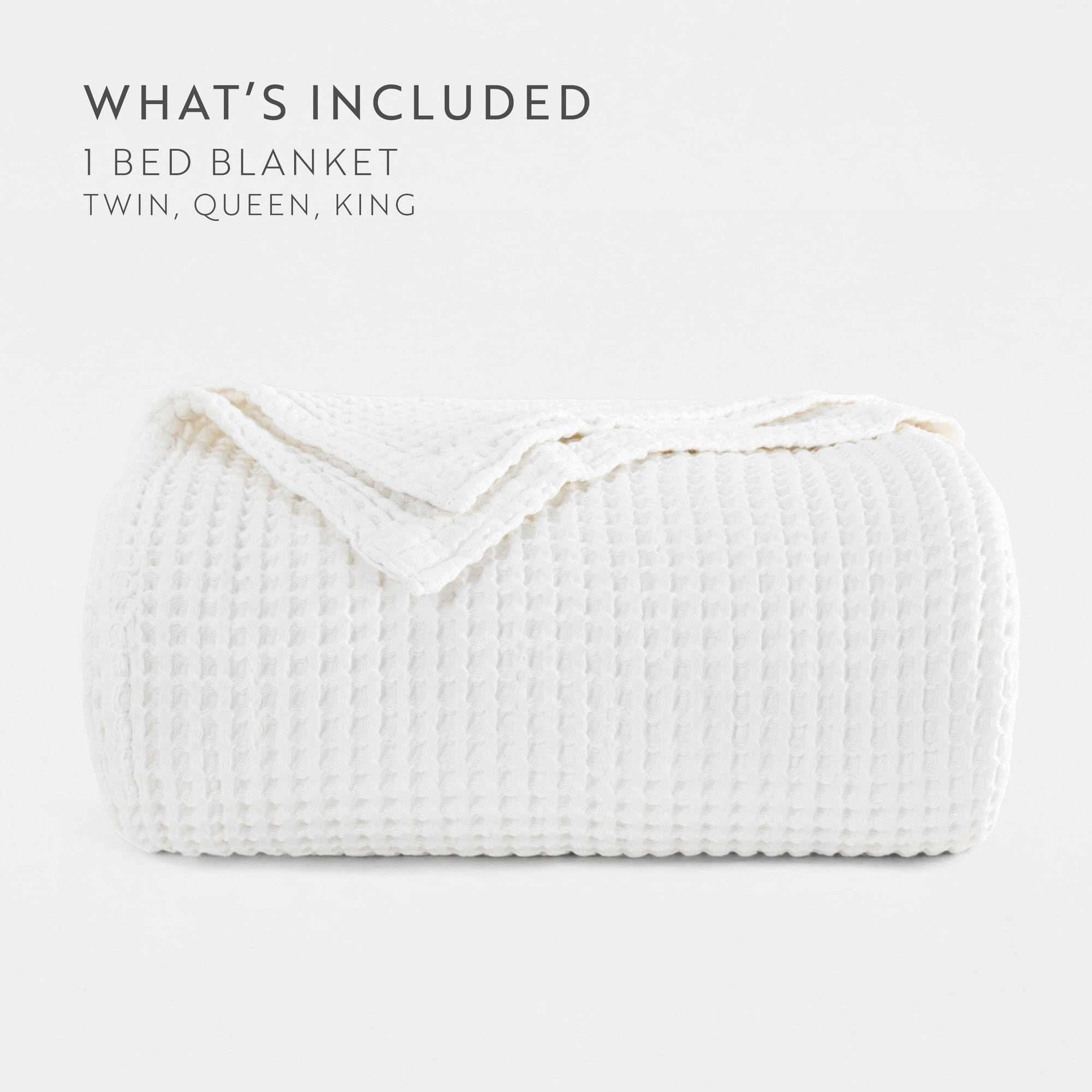 Noble Linens 100% Cotton Waffle Texture Bed Blanket, White, Full/Queen