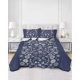 thumbnail image 2 of Full Size Quilt Bedding Set, Japanese Reversible Summer Quilt 3 Pieces, Navy Blue Country Flowers Leaves Aesthetic Lightweight Bedspreads Coverlets with 2 Pillow Shams for All Seasons, 2 of 5