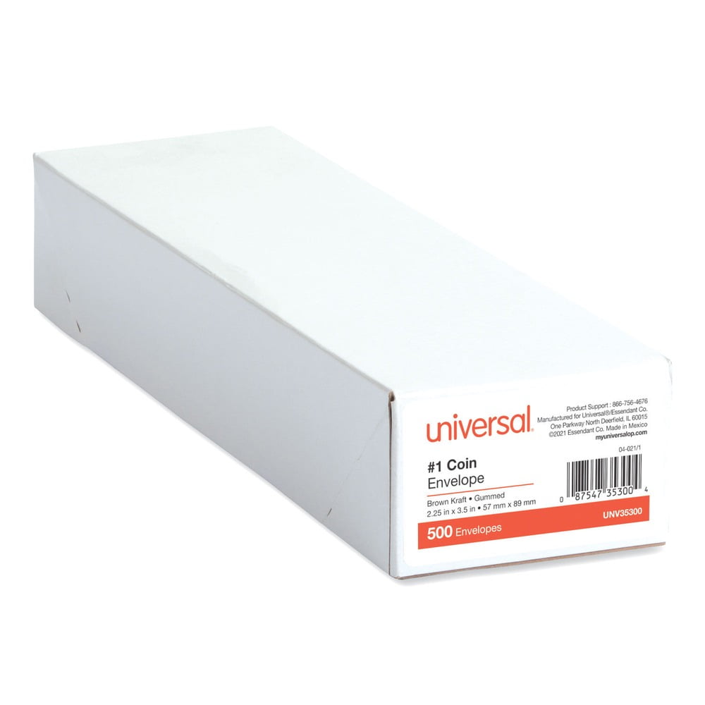Universal UNV35300 #1 Round Flap Gummed Closure 2.25 in. x 3.5 in. Coin Envelopes - Light Brown Kraft (500/Box)