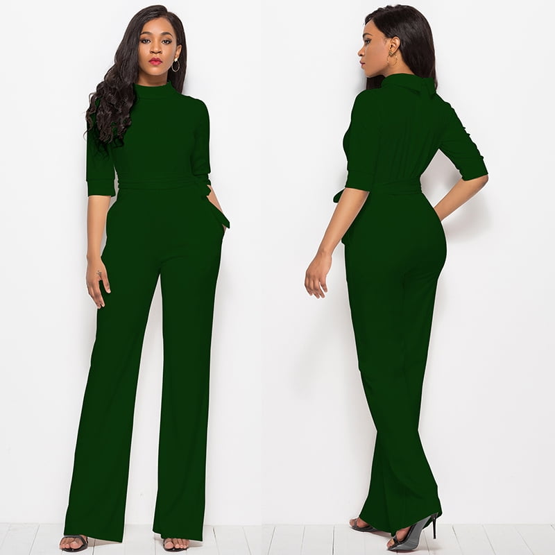 Women Solid Color Jumpsuit Stand Collar 