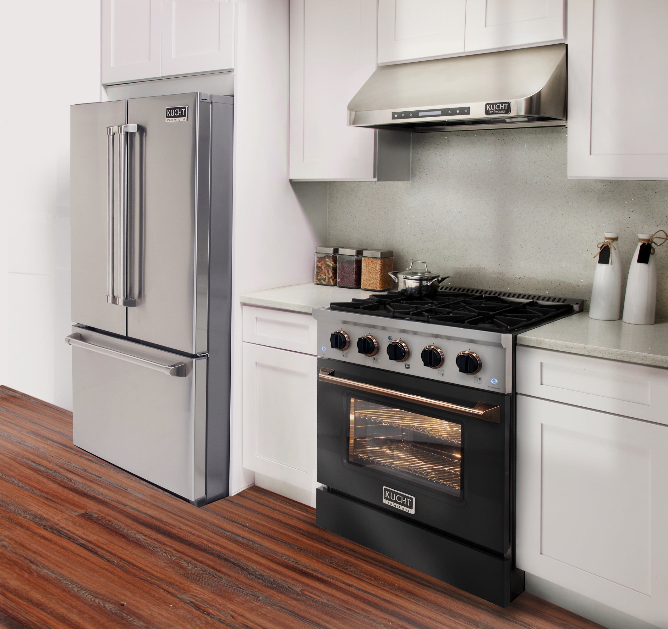 30 in. 4.2 cu. ft. Dual Fuel Range Natural Gas in Gold Handle & Gold Ring Knobs.