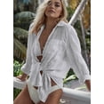 thumbnail image 5 of Xuanfei Women Solid Color Lapel Collar Button Up Long Sleeve Beach Bikini Shirt, 5 of 7