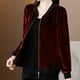 thumbnail image 3 of Nueva camiseta de manga larga dorada para mujer, camisa de otoño e invierno para madres de mediana edad y mayores, cuello de muñeca estilo occidental, 3 of 5
