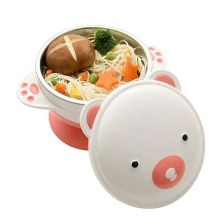 

Dasbsug 350ml Cute Cartoon Baby Stainless Steel Suction Bowl Dish Tableware Food Box with Lid Kids Learning Training Utensils