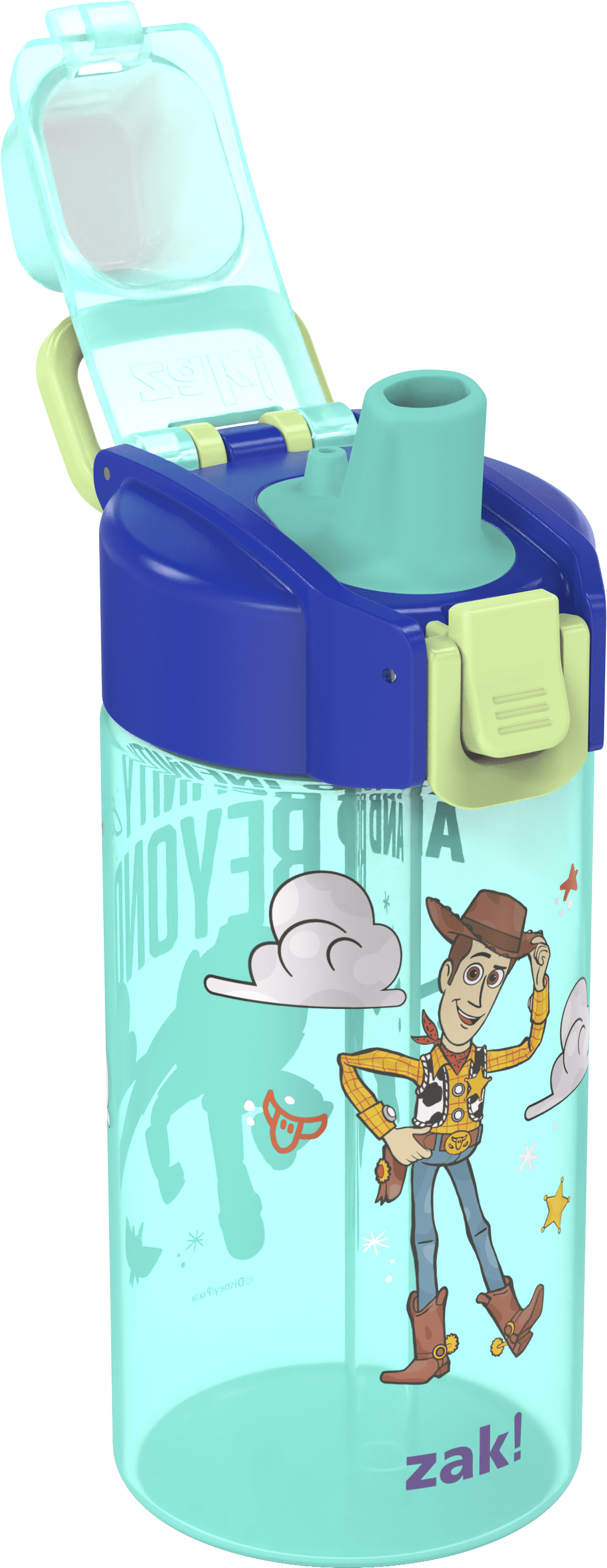 Zak Designs 16oz Toy Story Durable Plastic Jubilation Water Bottle with Folding Handle and Push Button, Locking Lid