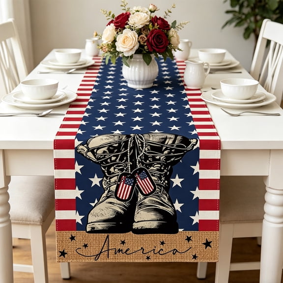 4th of July Patriotic Table Runner 72"x13" Red White and Blue Table Runner Memorial Day Placemat Decorations Vintage Home Decor for 250th Anniversary Party Supplies
